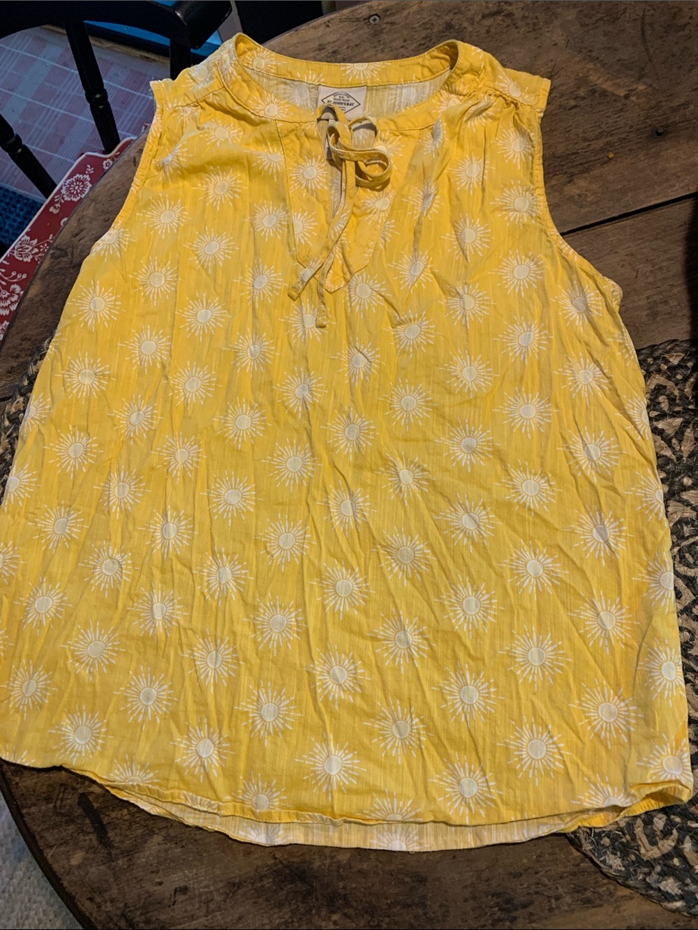 St. John's Bay Yellow Sunburst Tie-Neck Sleeveless Tank